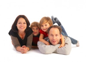 mormon family of four on floor